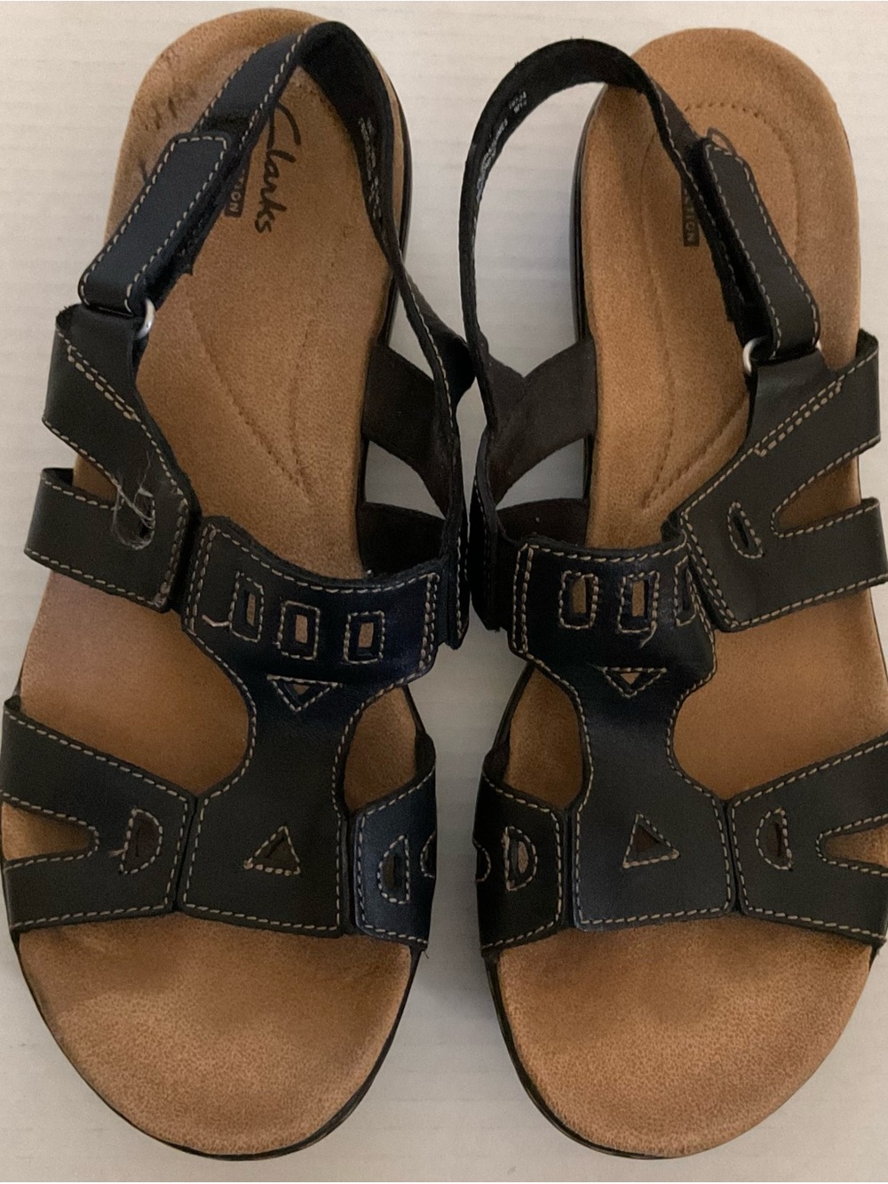Clarks Brown Strappy Leather Women's Sandals Adjustable size 9W